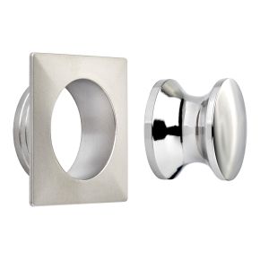 Push-Lock Druckknopf Ø 23 mm Edelstahloptik inkl. Rosette eckig für 19 mm Türstärke passend für Drehstangen-Schloss, Aufbauschloss