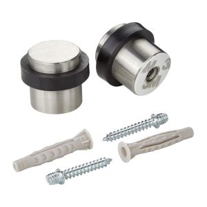 2er Set Türstopper STOPPER Ø 36 mm H: 32 mm echt Edelstahl SS201 gebürstet Bodenmontage (selbstklebend / Stockschraube)