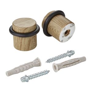 2er Set Türstopper STOPPER Ø 36 mm H: 32 mm Eiche Holzdekor Bodenmontage (selbstklebend / Stockschraube)